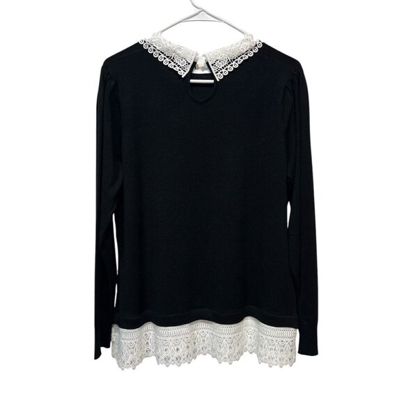 adrianna papell Women Sweater Black White Lace Long Sleeves NWOT - Picture 2 of 10